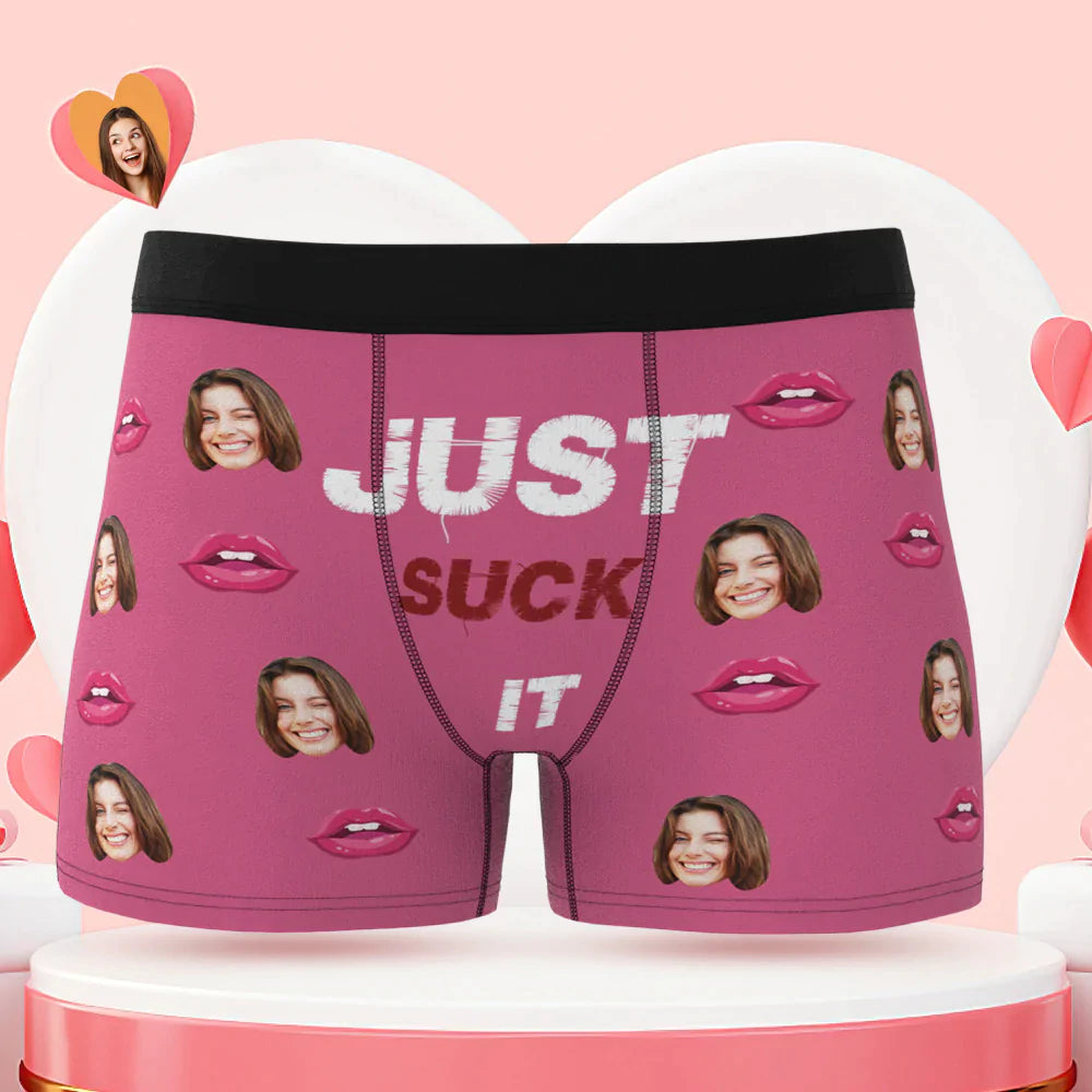 Custom Face Boxer Briefs Just Suck It Personalised Naughty Valentine's Day Gift for Him	 - MyFaceBoxerUK