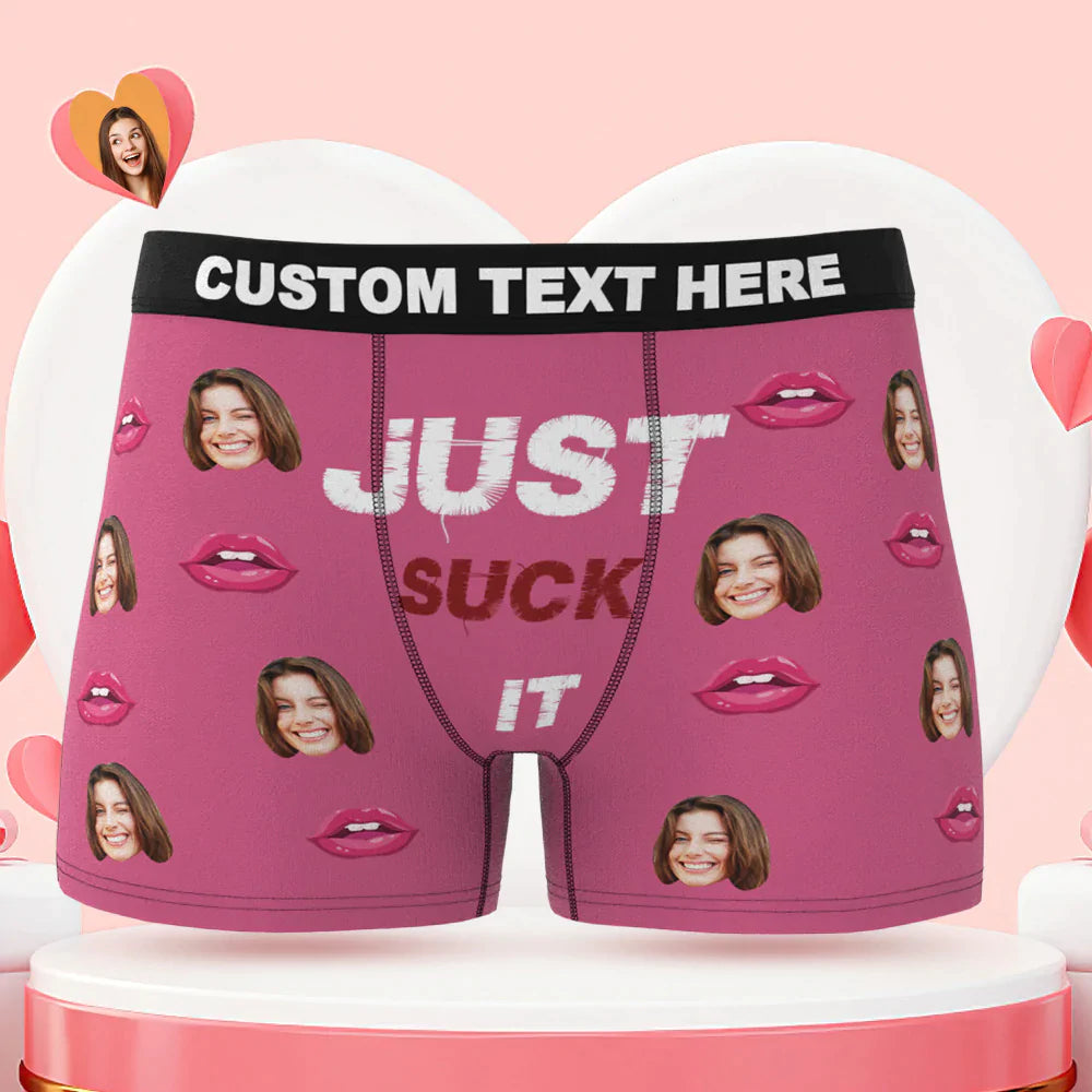 Custom Face Boxer Briefs Just Suck It Personalised Naughty Valentine's Day Gift for Him	 - MyFaceBoxerUK
