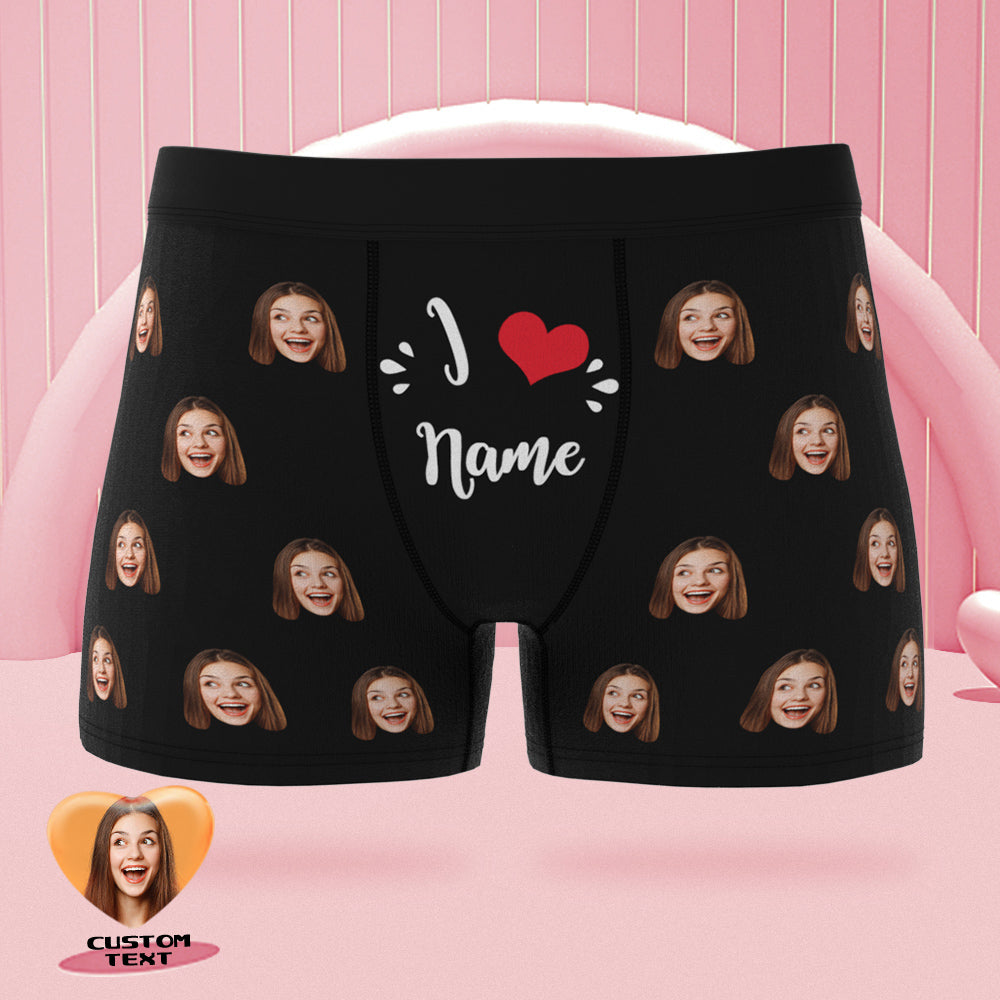 Custom Face Boxer Briefs I Love Name Personalised Naughty Valentine's Day Gift for Him	 - MyFaceBoxerUK