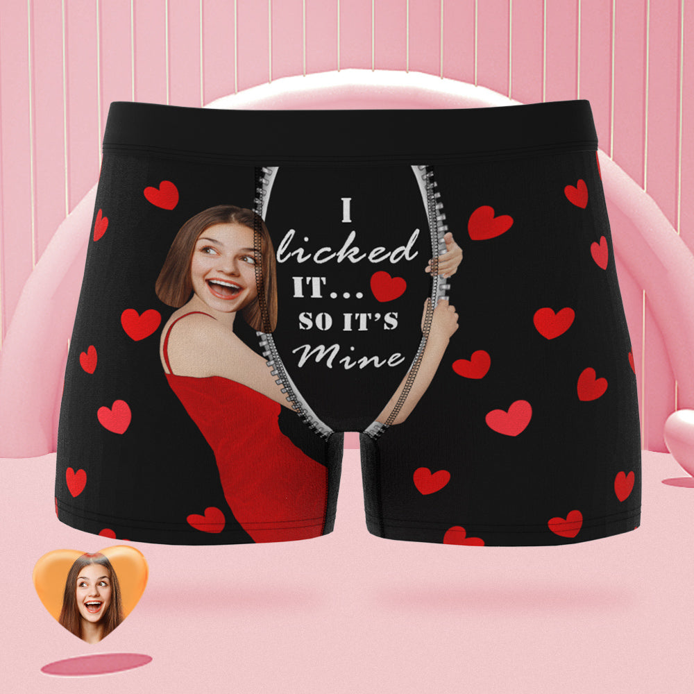Custom Girlfriend Face Boxer Briefs I Licked It Personalised Naughty Valentine's Day Gift for Him