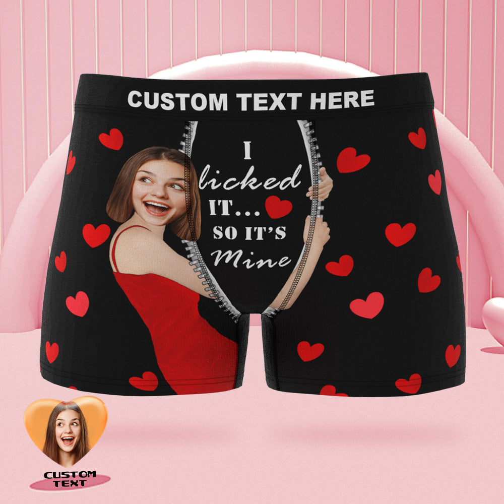 Custom Girlfriend Face Boxer Briefs I Licked It Personalised Naughty Valentine's Day Gift for Him