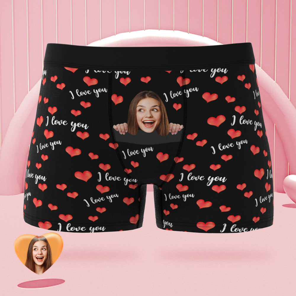 Custom Face Boxer Briefs I Love You with All My Heart Personalised Naughty Valentine's Day Gift for Him