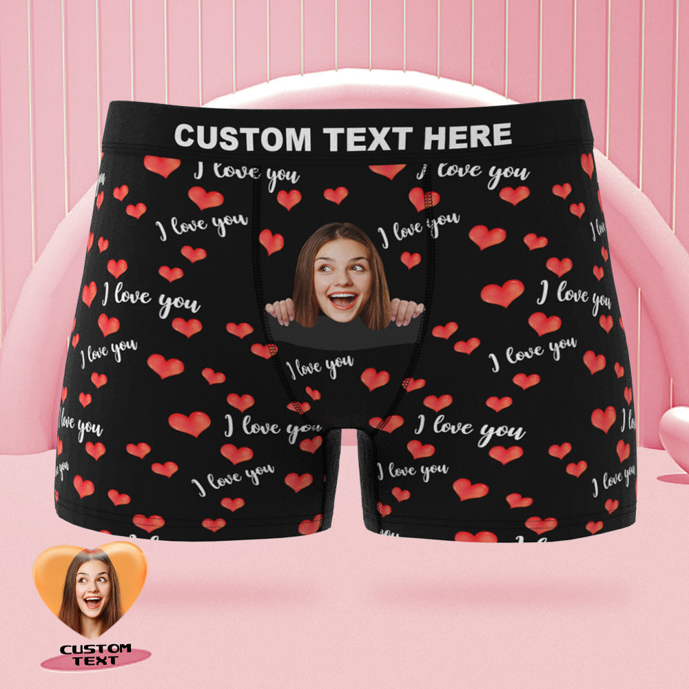 Custom Face Boxer Briefs I Love You with All My Heart Personalised Naughty Valentine's Day Gift for Him