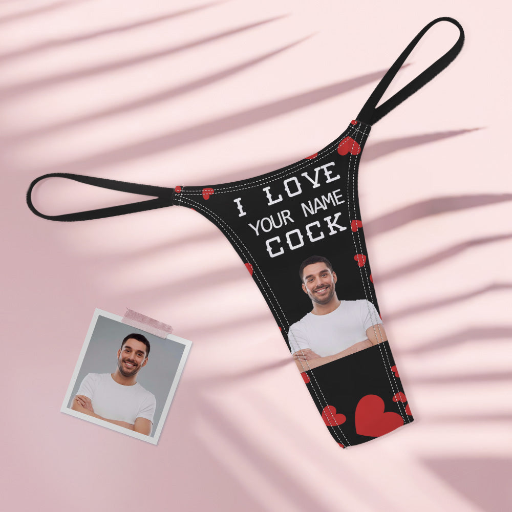 Custom Face Women's Colorful Tanga Thong Valentine's Day Gift I Love Your Cock	 - MyFaceBoxerUK