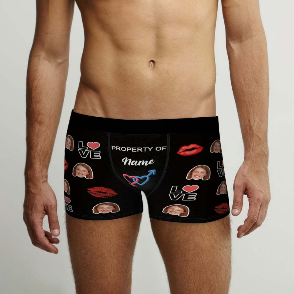 Custom Face Boxer Briefs Property of Name Personalised Naughty Gift for Him - MyFaceBoxerUK