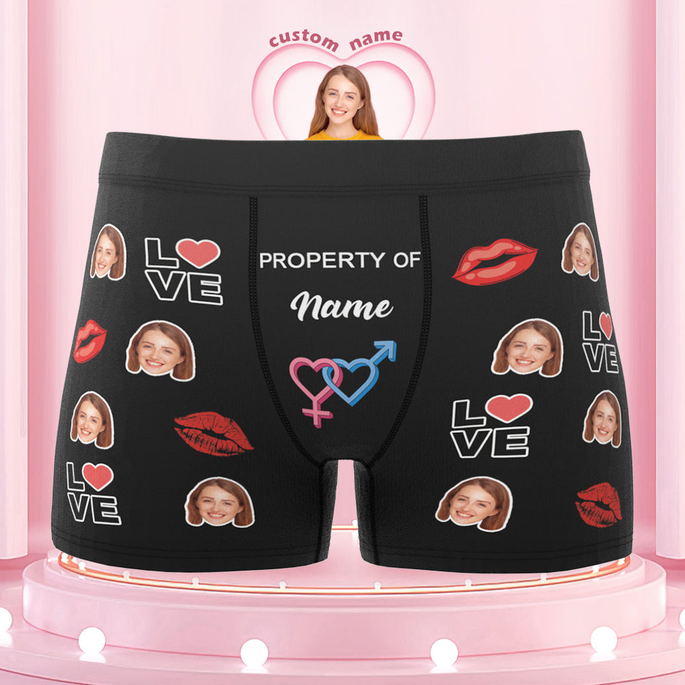 Custom Face Boxer Briefs Property of Name Personalised Naughty Gift for Him