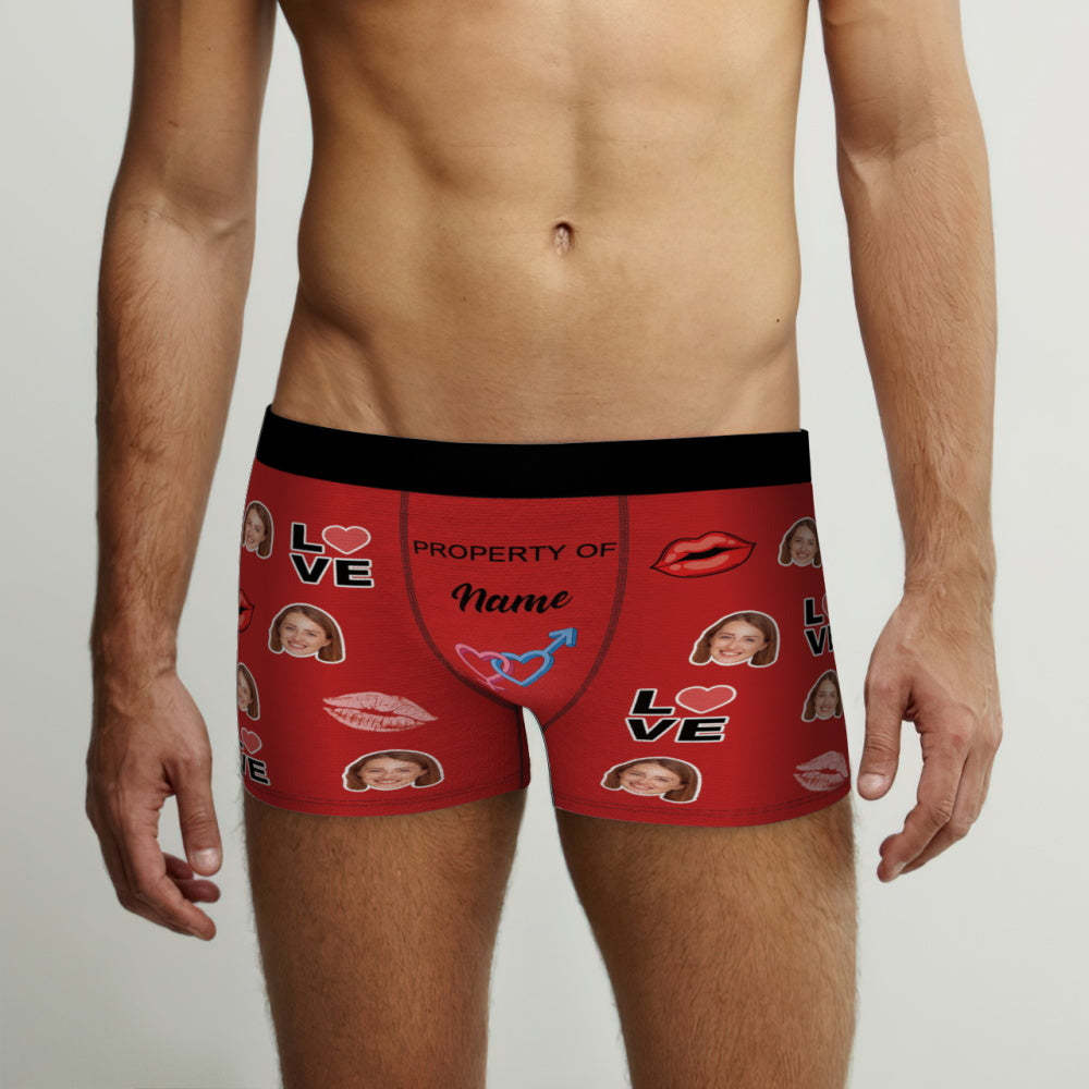 Custom Face Boxer Briefs Property of Name Personalised Naughty Gift for Him - MyFaceBoxerUK