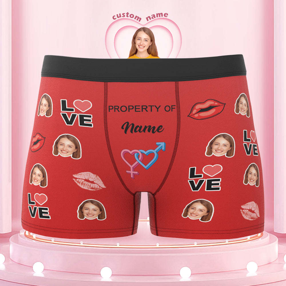 Custom Face Boxer Briefs Property of Name Personalised Naughty Gift for Him - MyFaceBoxerUK