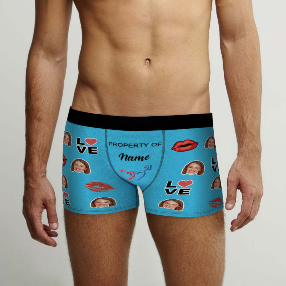 Custom Face Boxer Briefs Property of Name Personalised Naughty Gift for Him - MyFaceBoxerUK