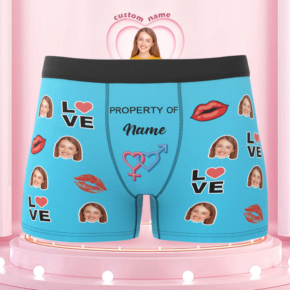 Custom Face Boxer Briefs Property of Name Personalised Naughty Gift for Him - MyFaceBoxerUK