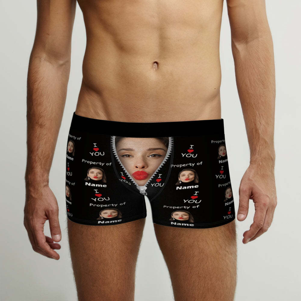 Customized Boxer Briefs I Love You Property of Name Men's Personalised Underwear Funny Gift - MyFaceBoxerUK