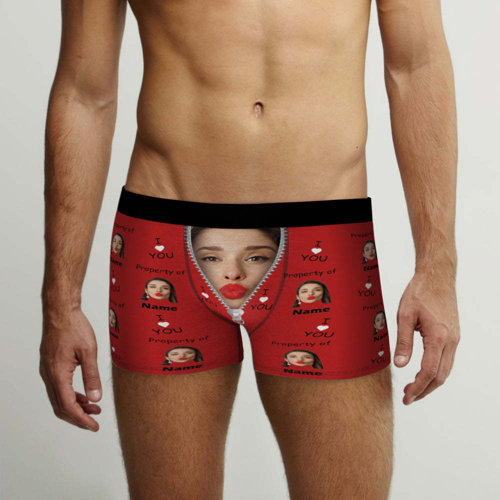 Customized Boxer Briefs I Love You Property of Name Men's Personalised Underwear Funny Gift - MyFaceBoxerUK