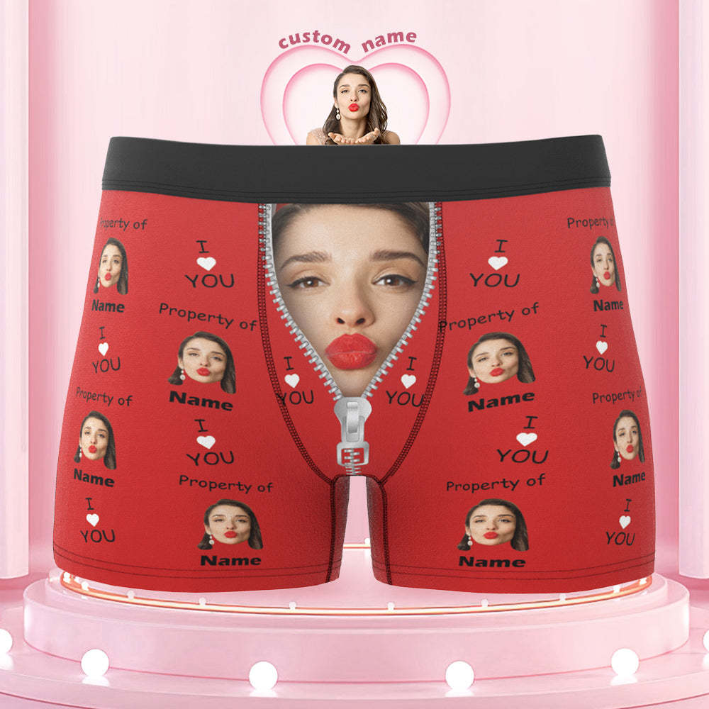 Customized Boxer Briefs I Love You Property of Name Men's Personalised Underwear Funny Gift - MyFaceBoxerUK