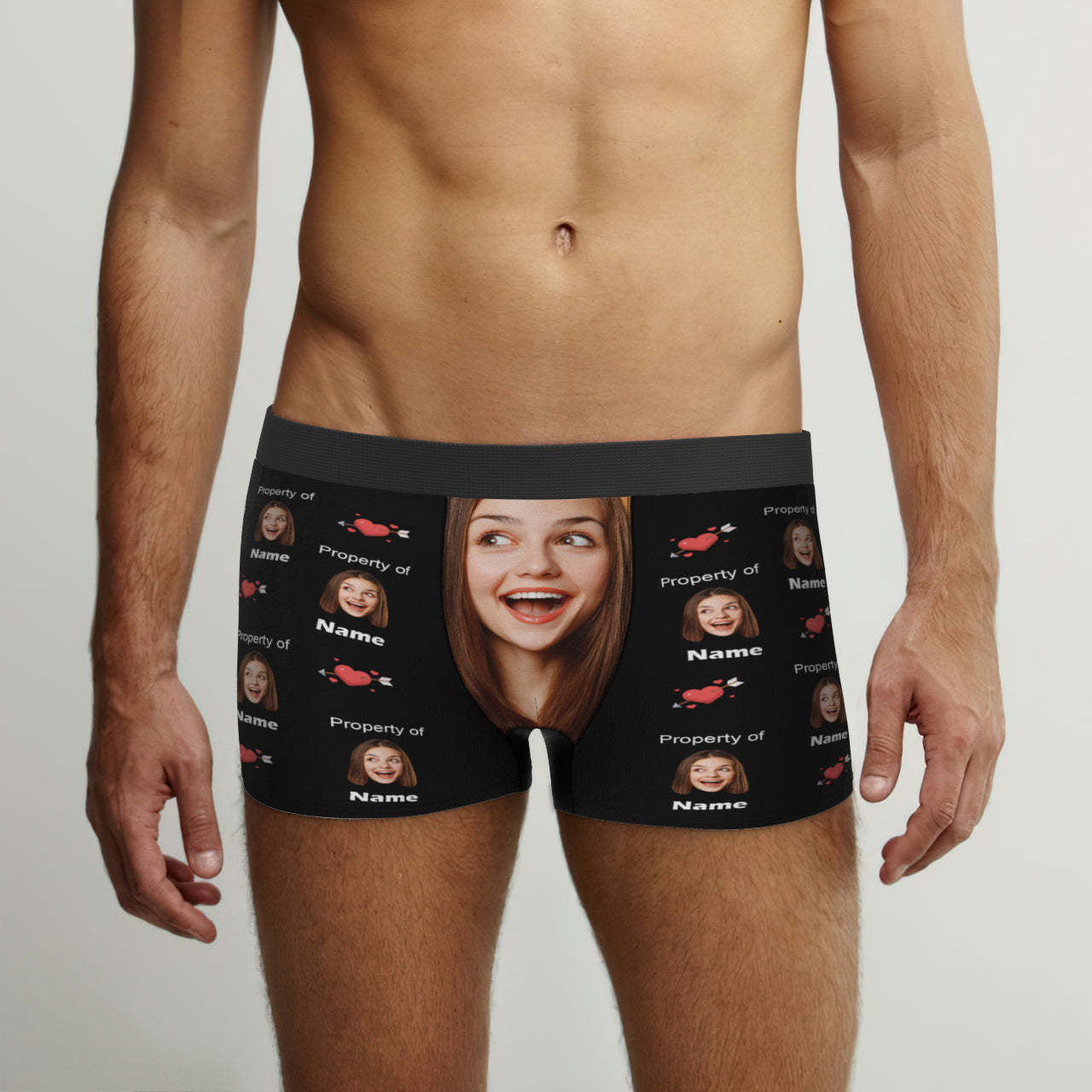 Customized Boxer Briefs Love Heart Property of Name Men's Personalised Underwear Funny Gift - MyFaceBoxerUK