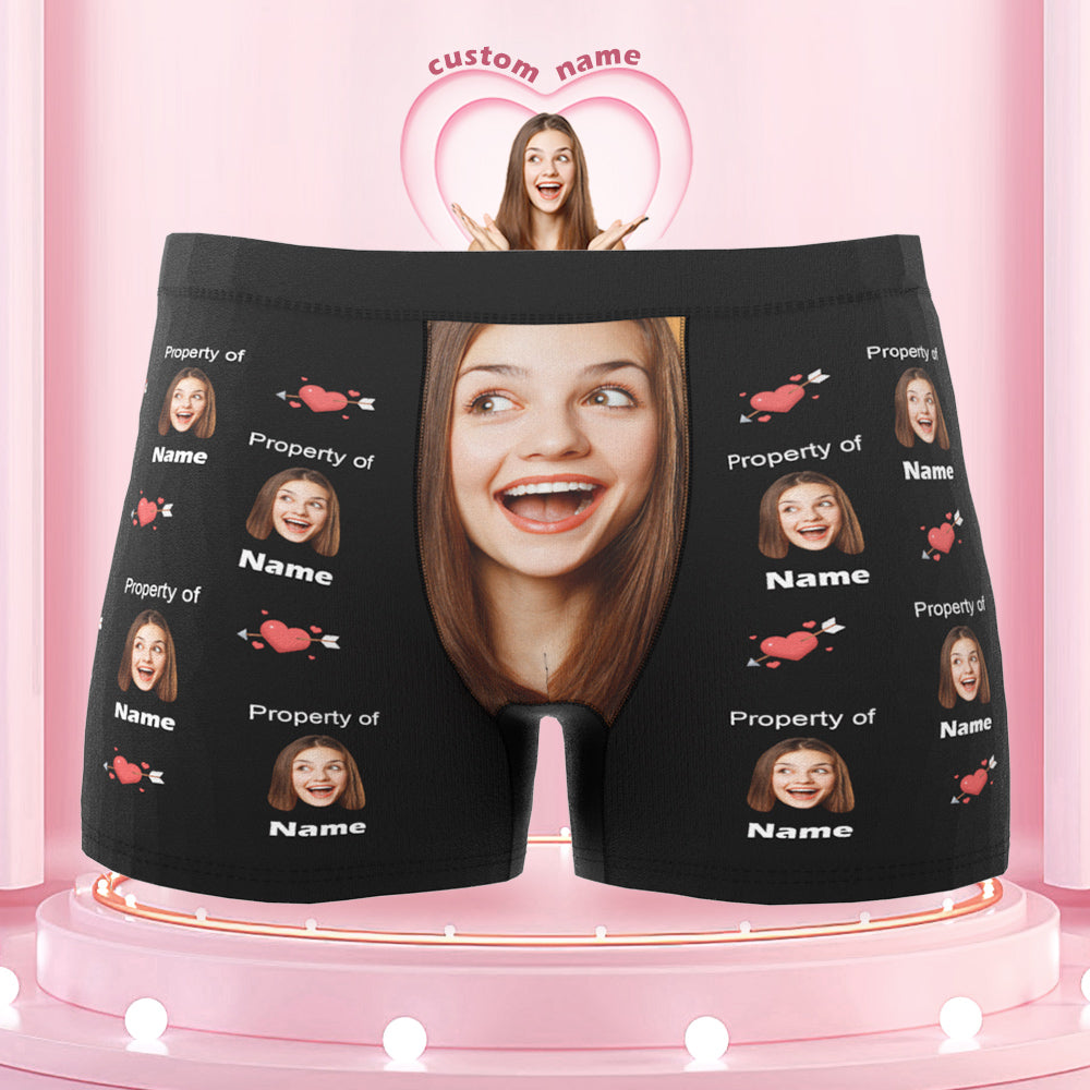 Customized Boxer Briefs Love Heart Property of Name Men's Personalised Underwear Funny Gift