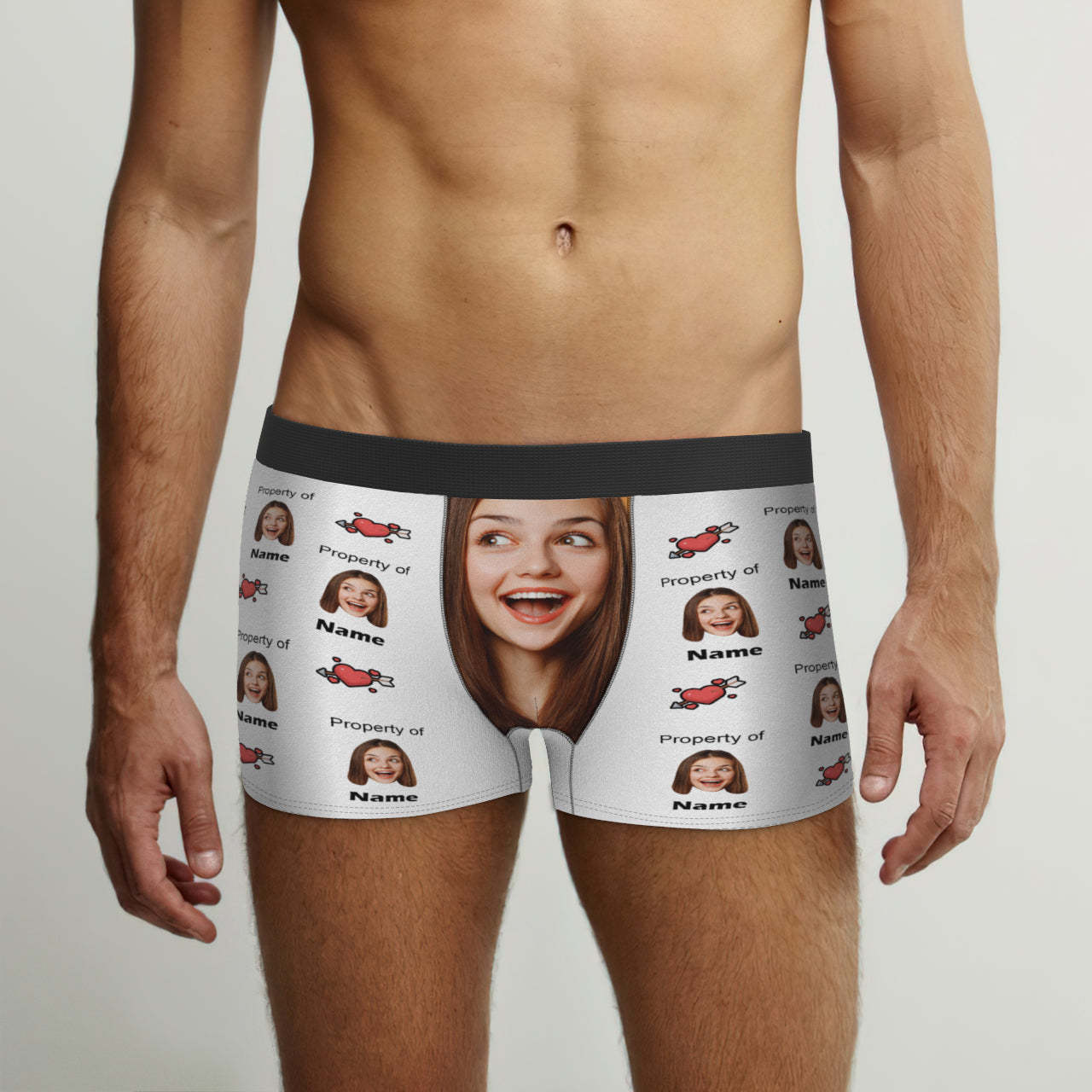 Customized Boxer Briefs Love Heart Property of Name Men's Personalised Underwear Funny Gift - MyFaceBoxerUK