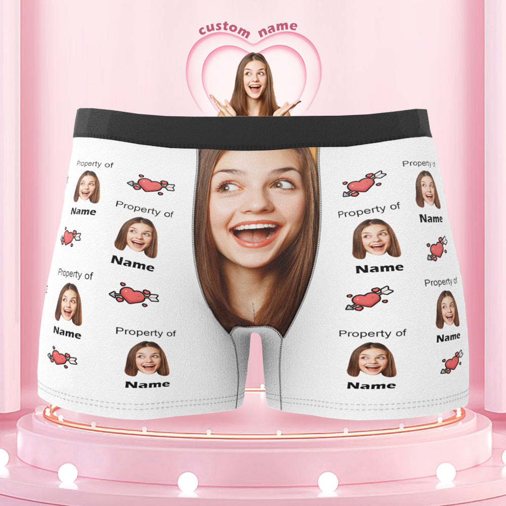 Customized Boxer Briefs Love Heart Property of Name Men's Personalised Underwear Funny Gift - MyFaceBoxerUK