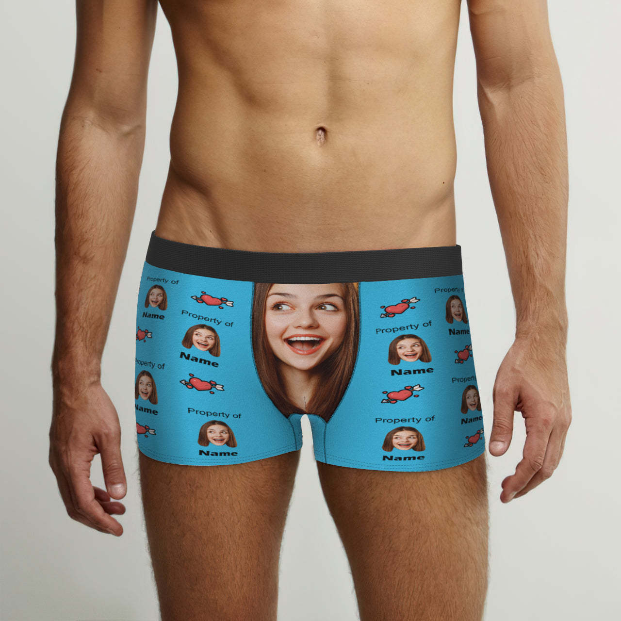 Customized Boxer Briefs Love Heart Property of Name Men's Personalised Underwear Funny Gift - MyFaceBoxerUK