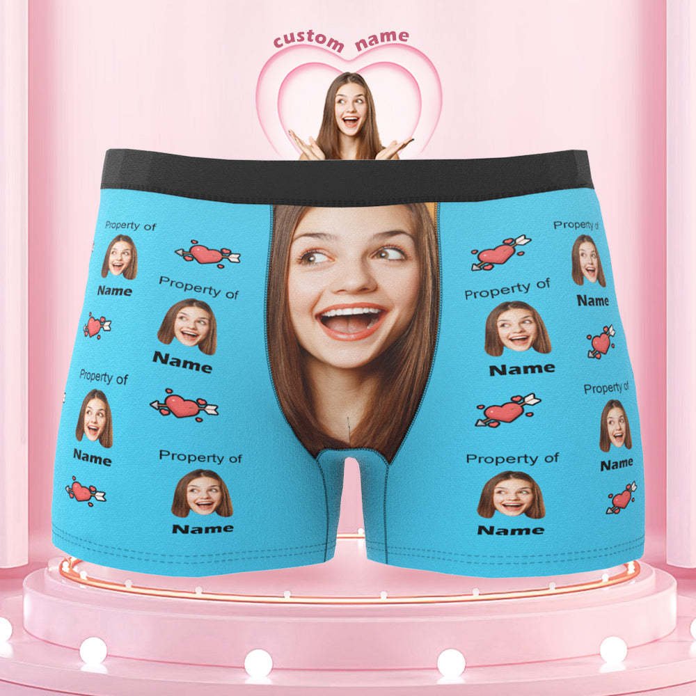 Customized Boxer Briefs Love Heart Property of Name Men's Personalised Underwear Funny Gift - MyFaceBoxerUK