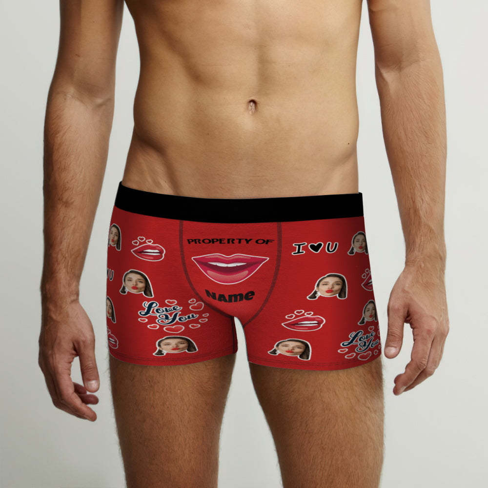 Customized Boxer Briefs Love You Property of Name Men's Personalised Underwear Funny Gift - MyFaceBoxerUK
