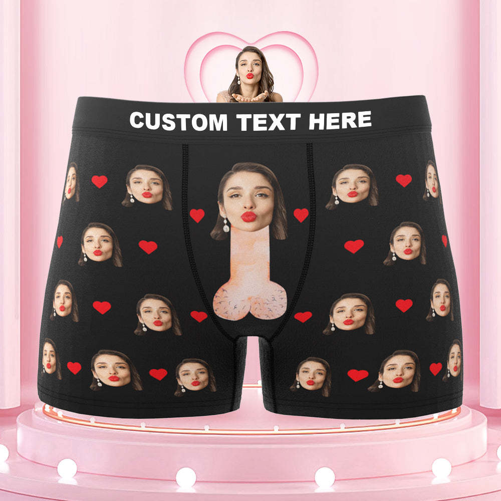 Customized Boxer Briefs with Red Love Heart Personalised Naughty Gift for Him - MyFaceBoxerUK