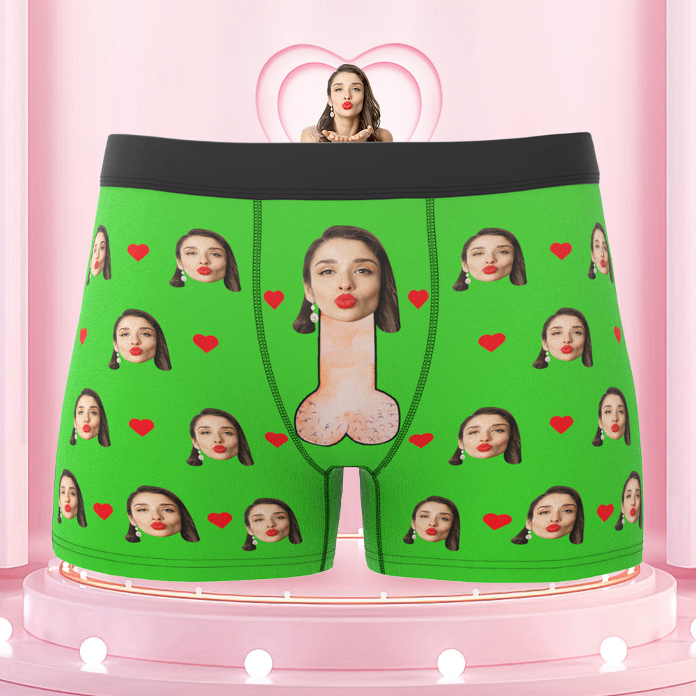 Customized Boxer Briefs with Red Love Heart Personalised Naughty Gift for Him