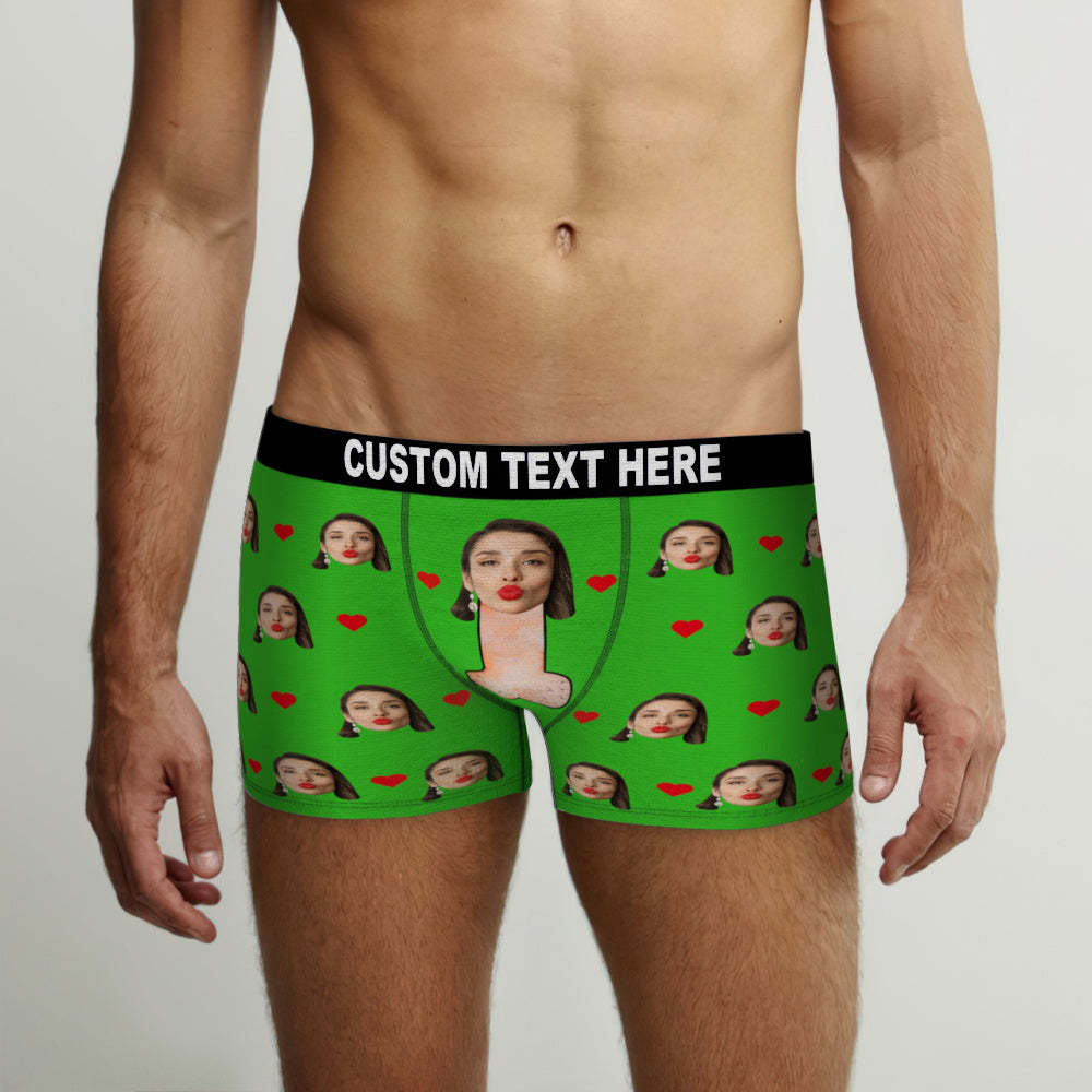 Customized Boxer Briefs with Red Love Heart Personalised Naughty Gift for Him - MyFaceBoxerUK