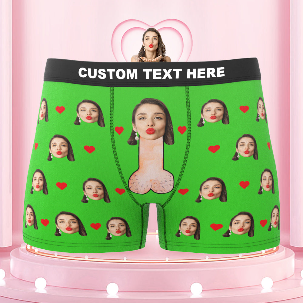 Customized Boxer Briefs with Red Love Heart Personalised Naughty Gift for Him