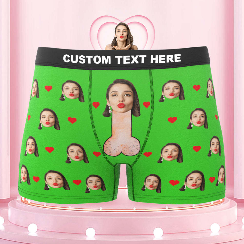 Customized Boxer Briefs with Red Love Heart Personalised Naughty Gift for Him - MyFaceBoxerUK