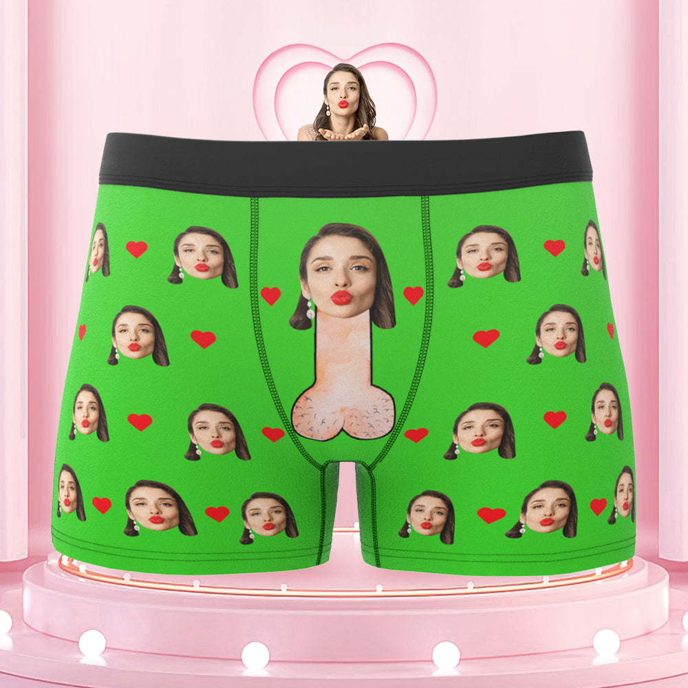 Customized Boxer Briefs with Red Love Heart Personalised Naughty Gift for Him - MyFaceBoxerUK