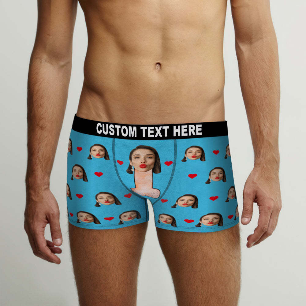 Customized Boxer Briefs with Red Love Heart Personalised Naughty Gift for Him - MyFaceBoxerUK