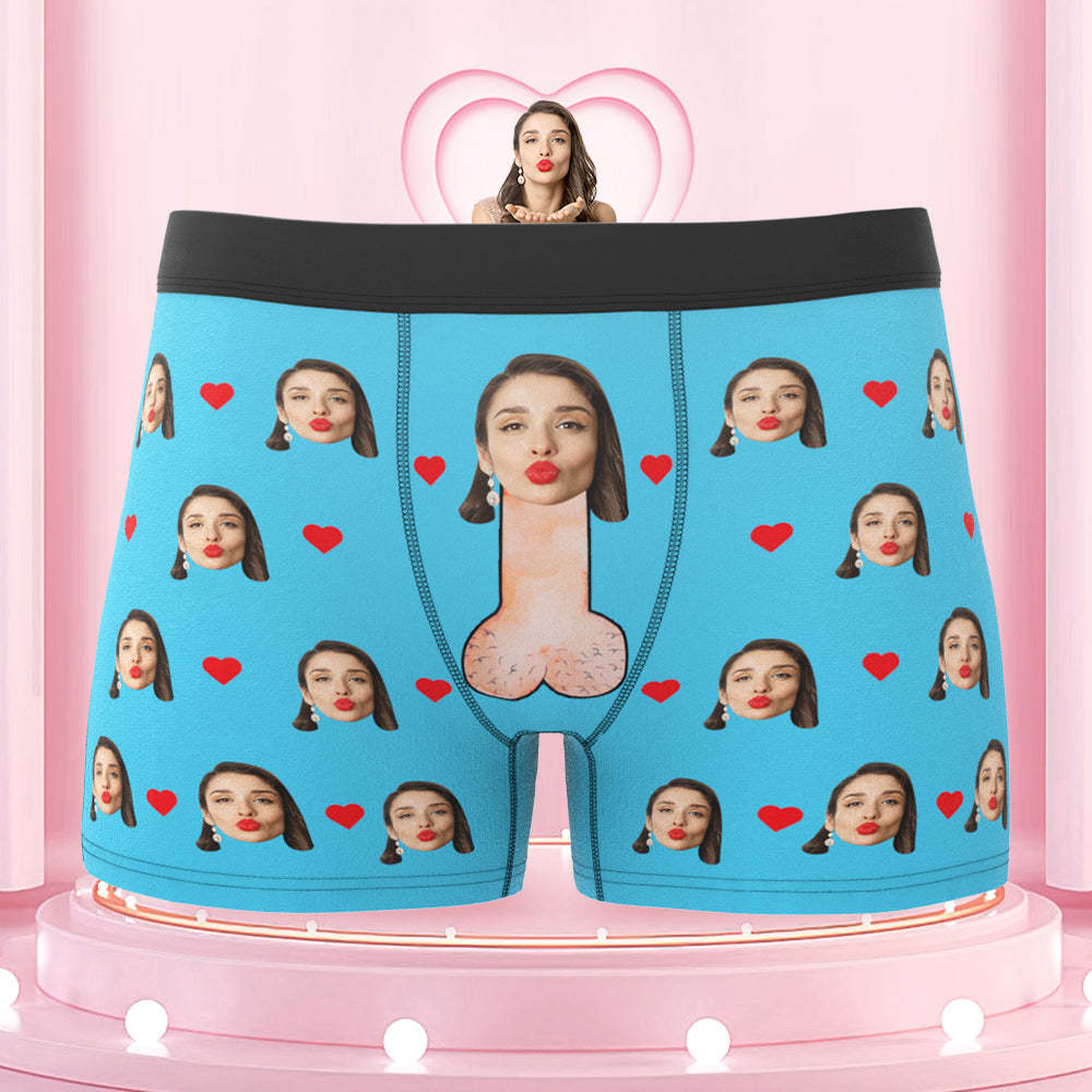 Customized Boxer Briefs with Red Love Heart Personalised Naughty Gift for Him - MyFaceBoxerUK