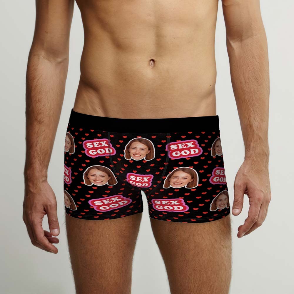 Custom Face Boxers Briefs Personalised Men's Shorts With Photo - Sex God	 - MyFaceBoxerUK