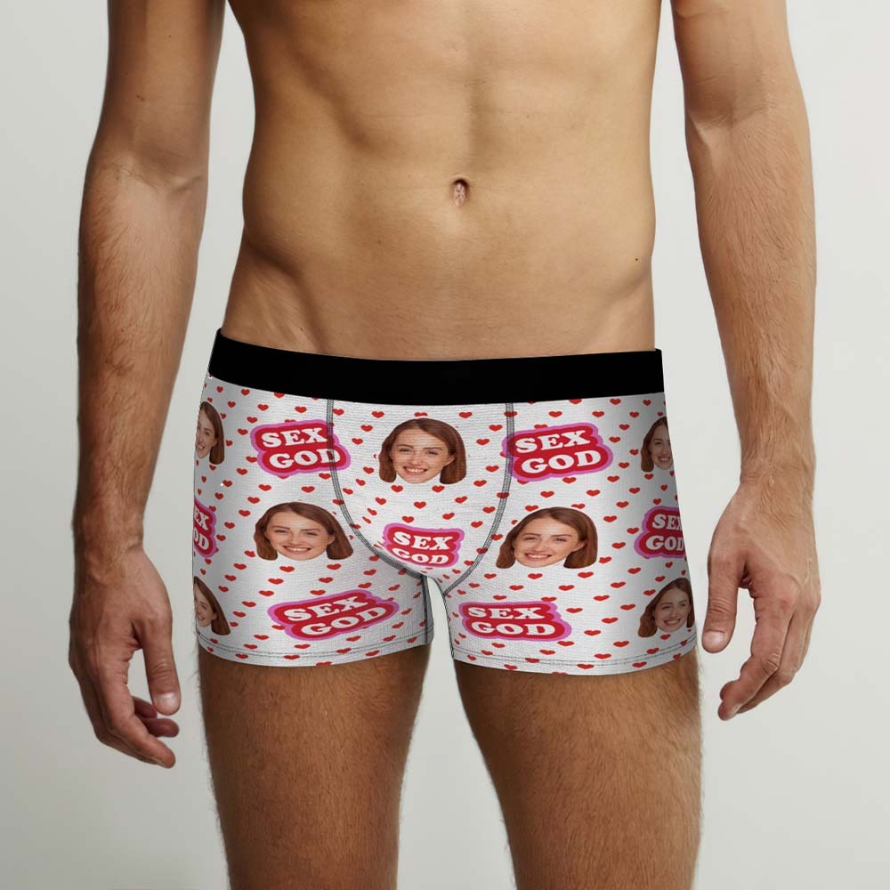Custom Face Boxers Briefs Personalised Men's Shorts With Photo - Sex God	 - MyFaceBoxerUK