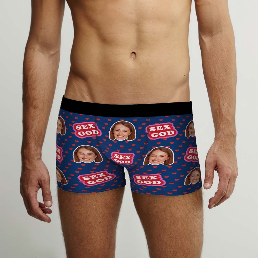 Custom Face Boxers Briefs Personalised Men's Shorts With Photo - Sex God	 - MyFaceBoxerUK