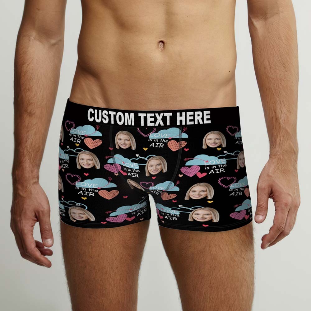 Custom Face Boxers Briefs Love Is In the Air Personalized Photo Underwear Gift for Him - MyFaceBoxerUK