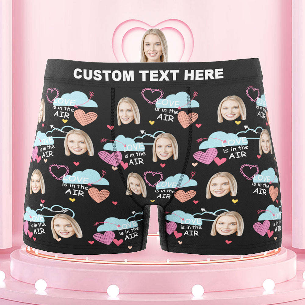 Custom Face Boxers Briefs Love Is In the Air Personalized Photo Underwear Gift for Him - MyFaceBoxerUK