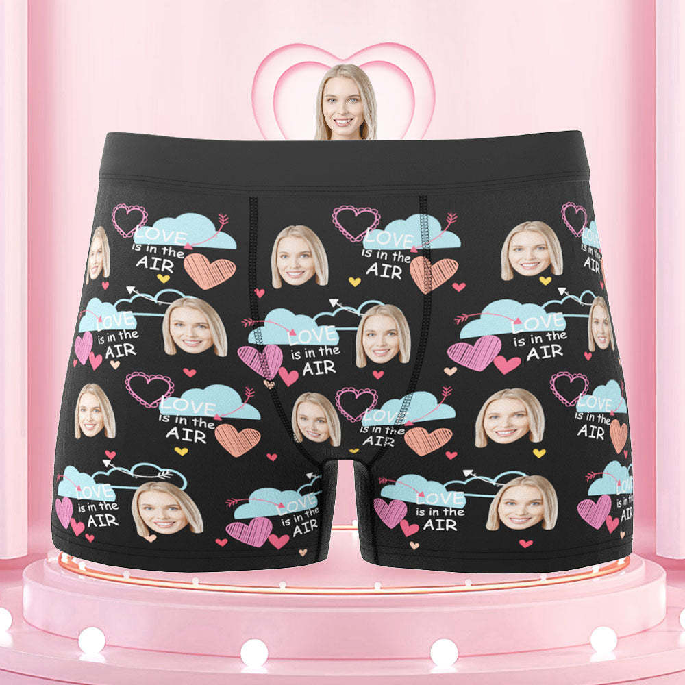 Custom Face Boxers Briefs Love Is In the Air Personalized Photo Underwear Gift for Him - MyFaceBoxerUK