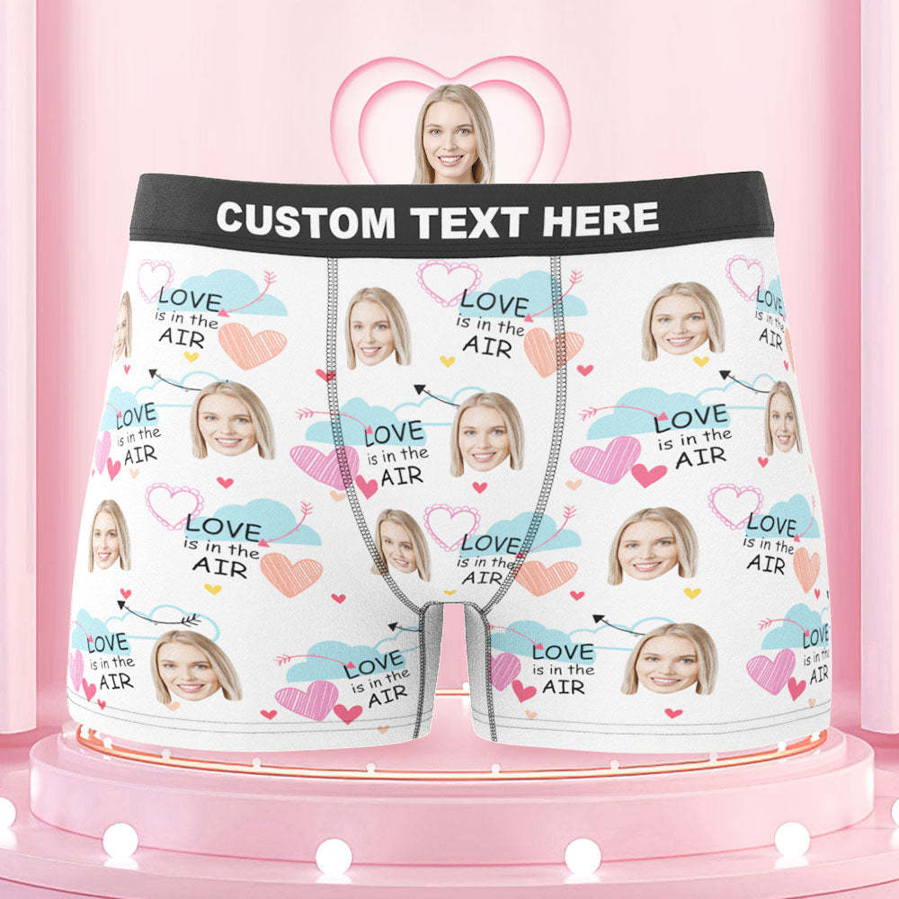 Custom Face Boxers Briefs Love Is In the Air Personalized Photo Underwear Gift for Him - MyFaceBoxerUK