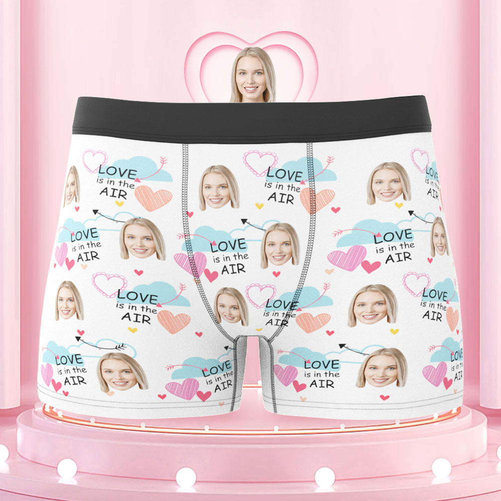 Custom Face Boxers Briefs Love Is In the Air Personalized Photo Underwear Gift for Him - MyFaceBoxerUK