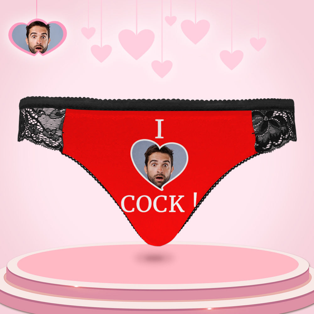 Custom Women Lace Panty I Love Cock Photo Sexy Panties Sweet Gift	 - MyFaceBoxerUK
