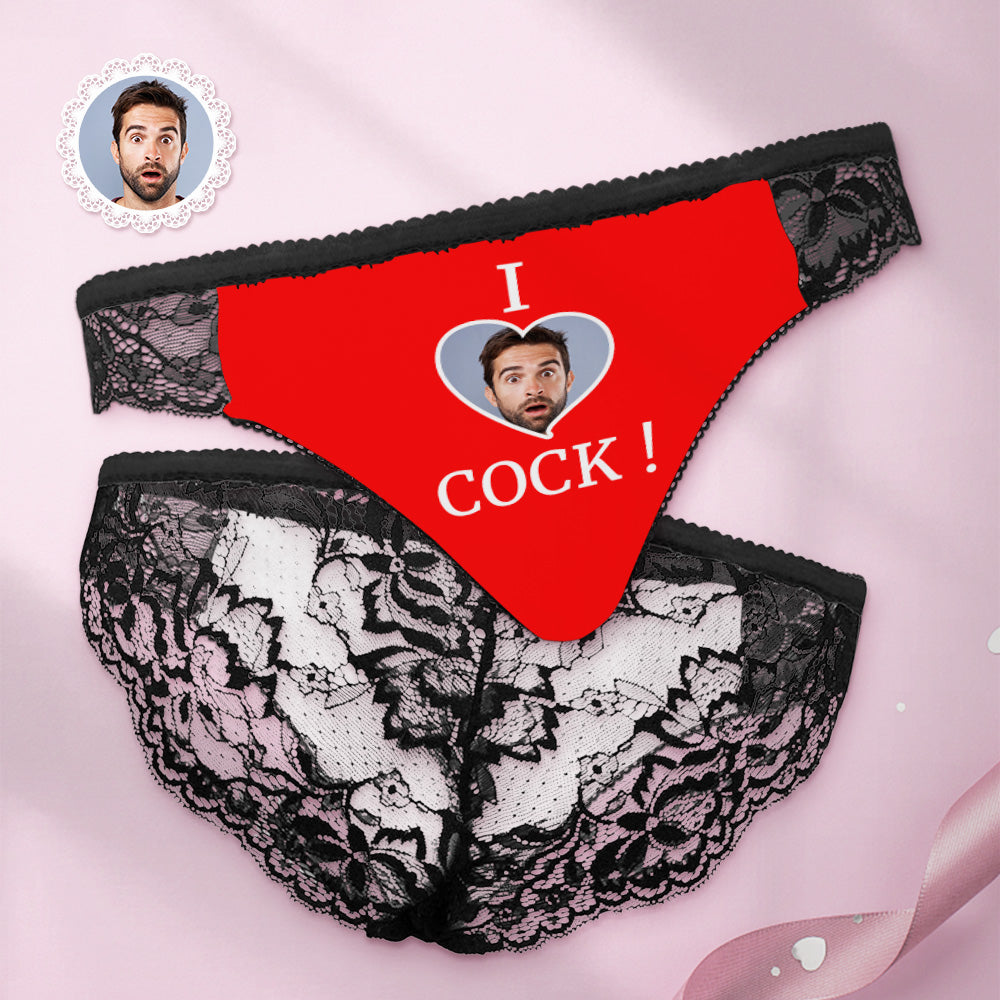 Custom Women Lace Panty I Love Cock Photo Sexy Panties Sweet Gift	 - MyFaceBoxerUK