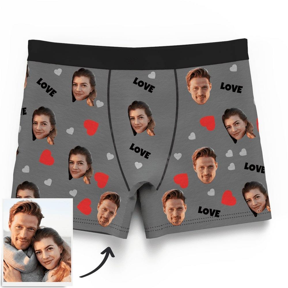 Men's Custom Love And Face On Boxer Shorts - MyFaceBoxerUK