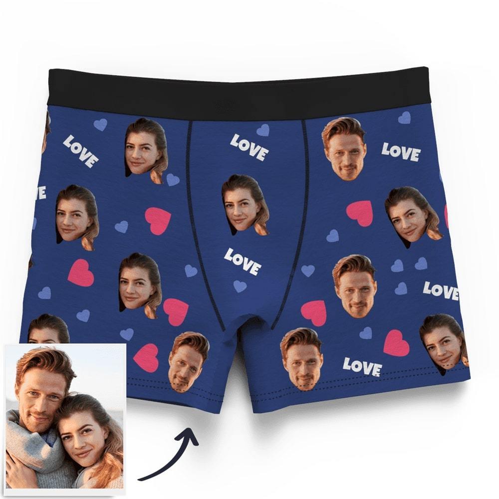 Men's Custom Love And Face On Boxer Shorts - MyFaceBoxerUK
