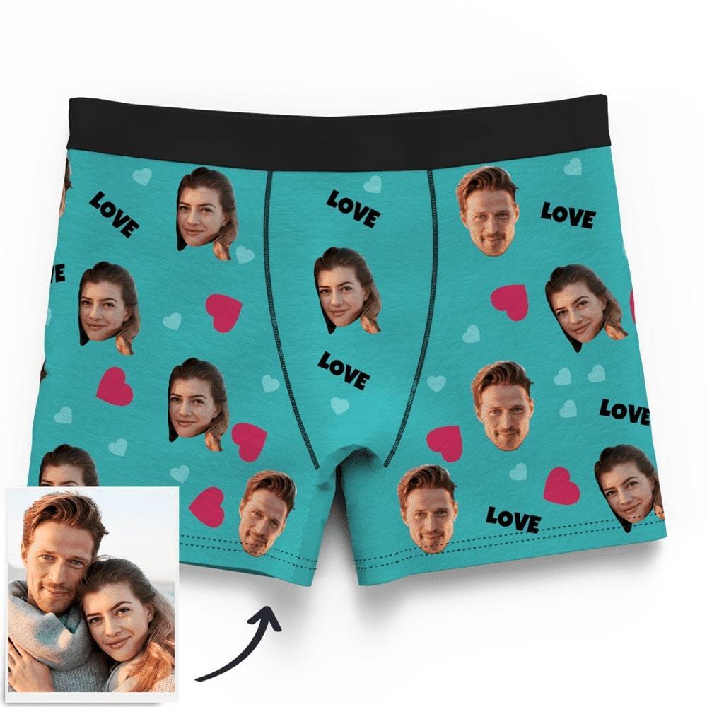 Men's Custom Love And Face On Boxer Shorts - MyFaceBoxerUK