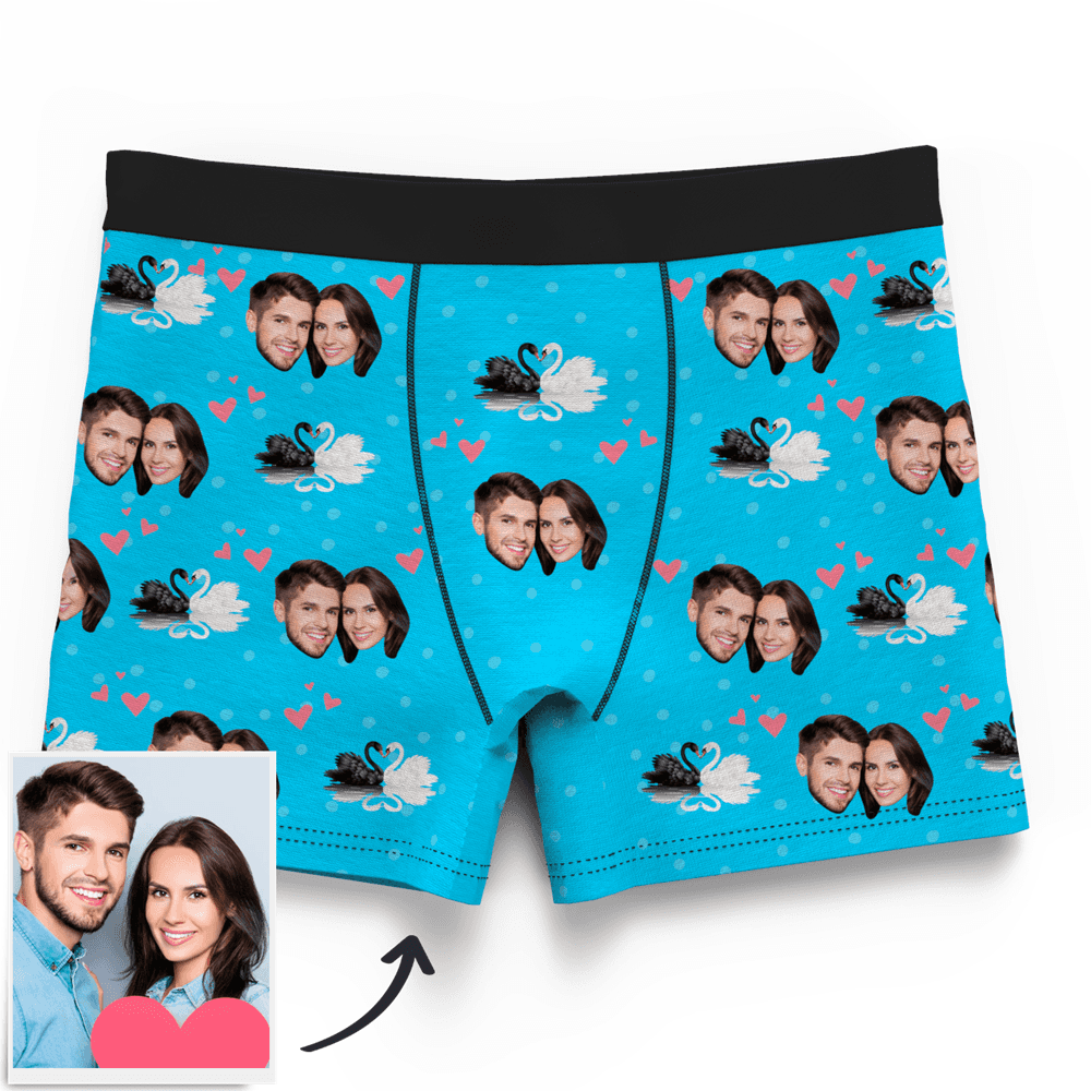 Couple Men's Custom Swan And Face On Boxer Shorts - MyFaceBoxerUK