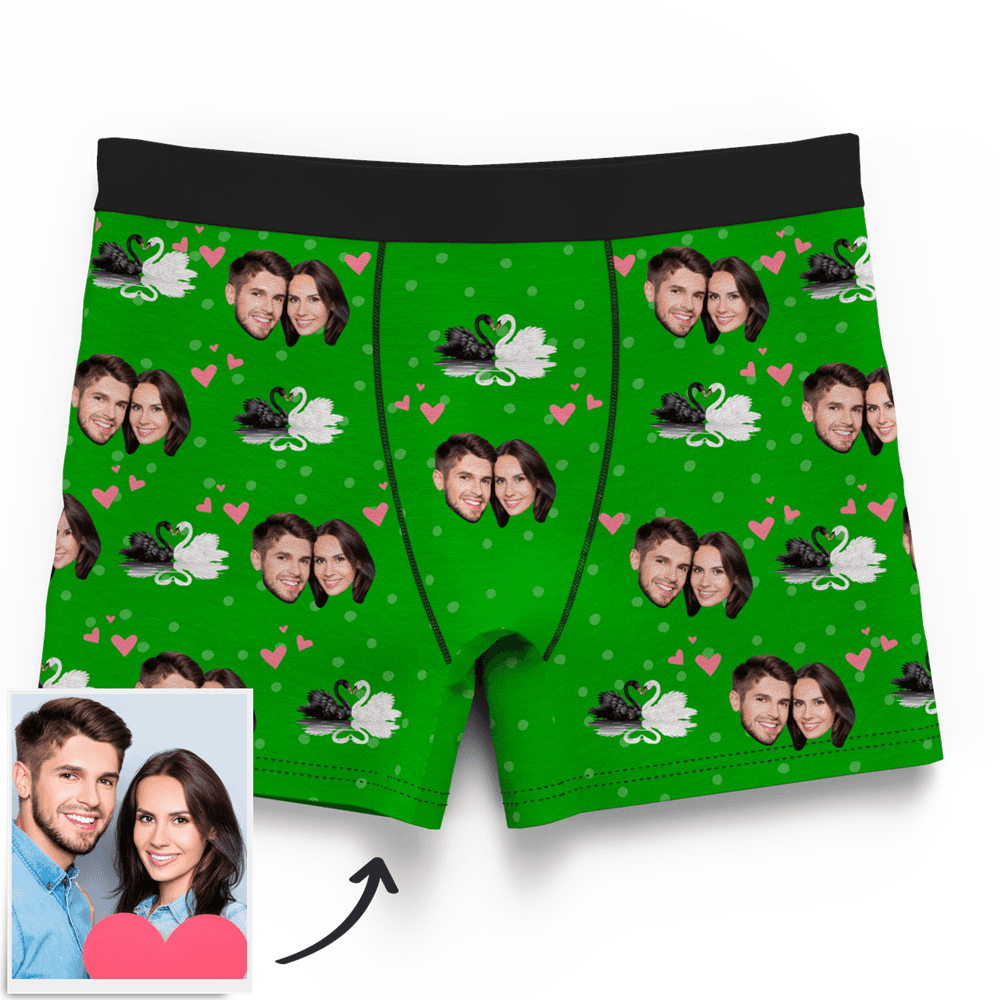 Couple Men's Custom Swan And Face On Boxer Shorts - MyFaceBoxerUK