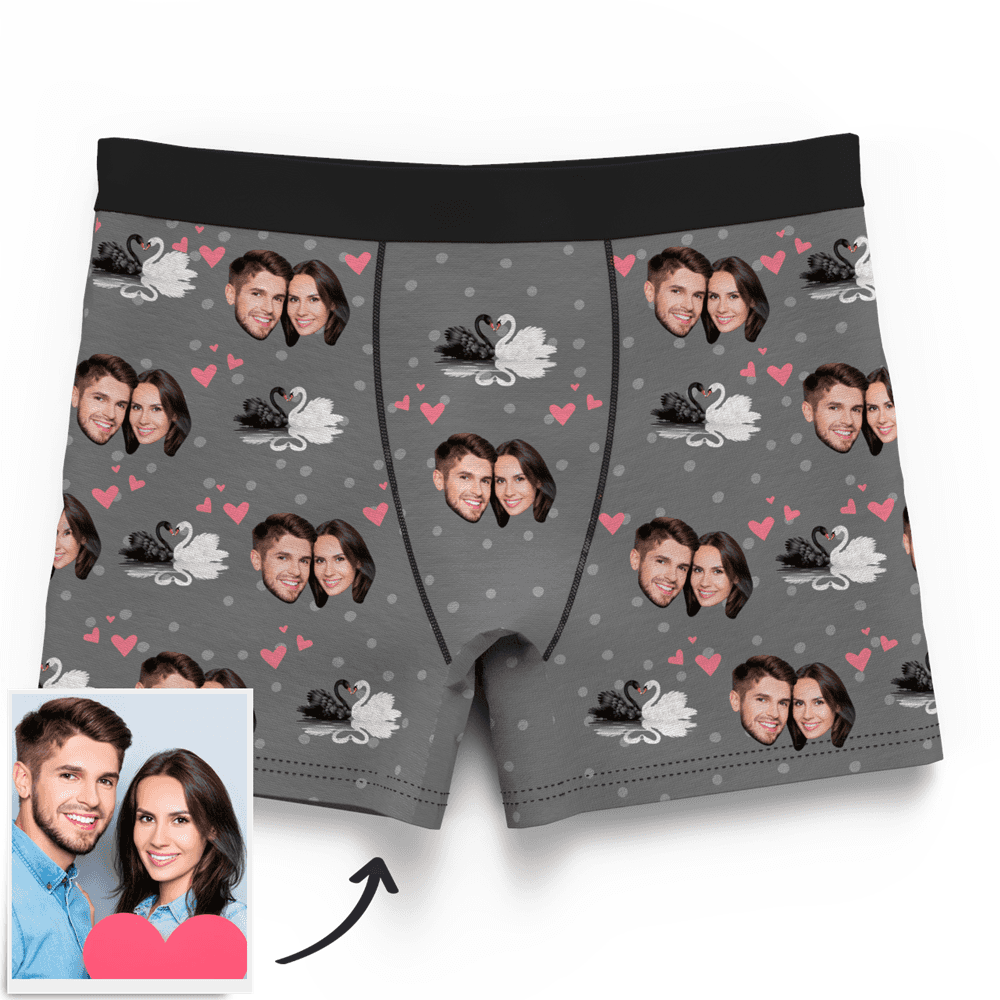 Couple Men's Custom Swan And Face On Boxer Shorts - MyFaceBoxerUK