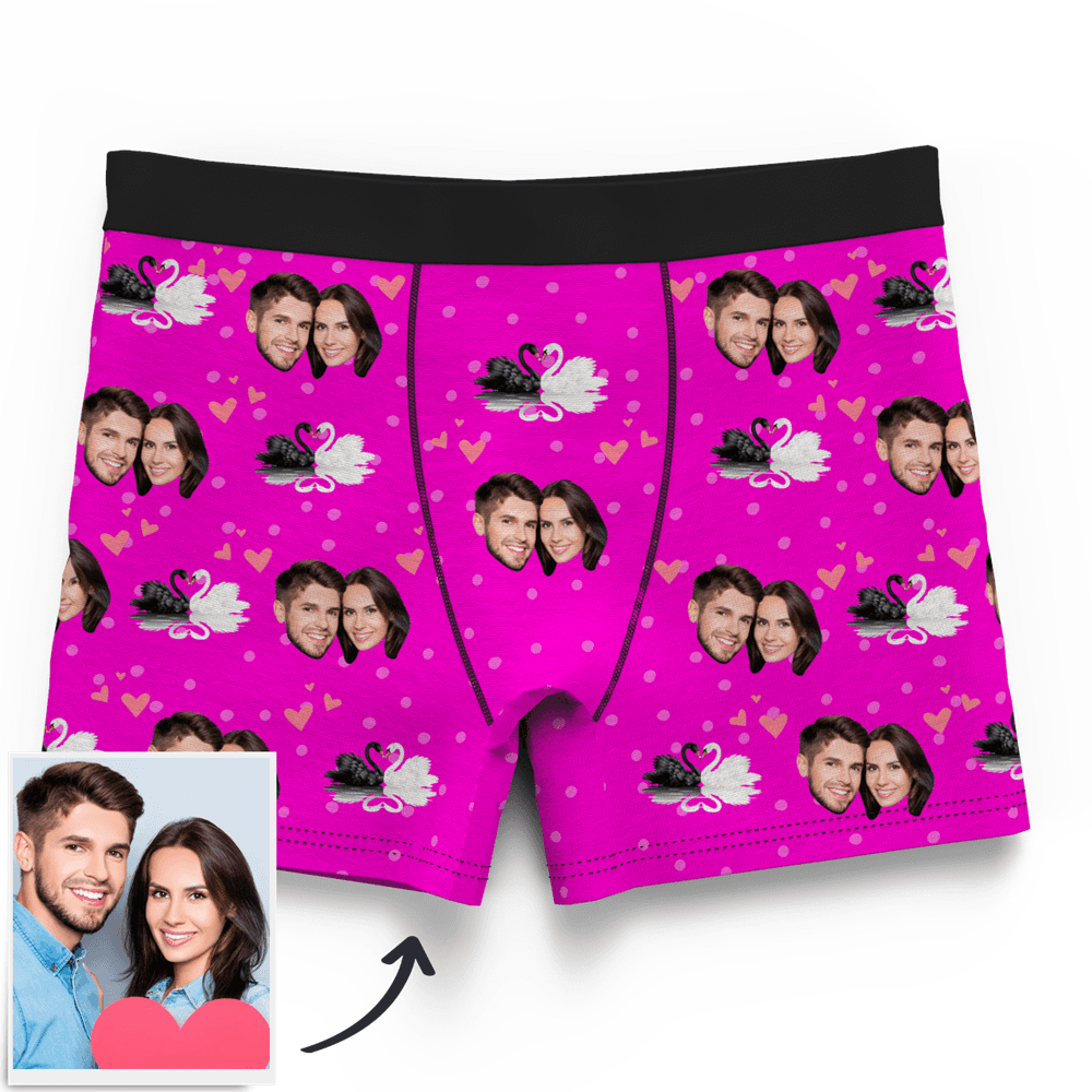 Couple Men's Custom Swan And Face On Boxer Shorts - MyFaceBoxerUK