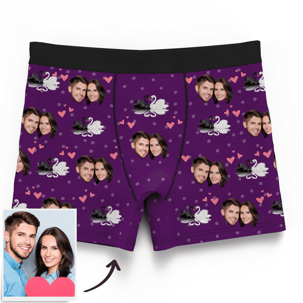 Couple Men's Custom Swan And Face On Boxer Shorts - MyFaceBoxerUK